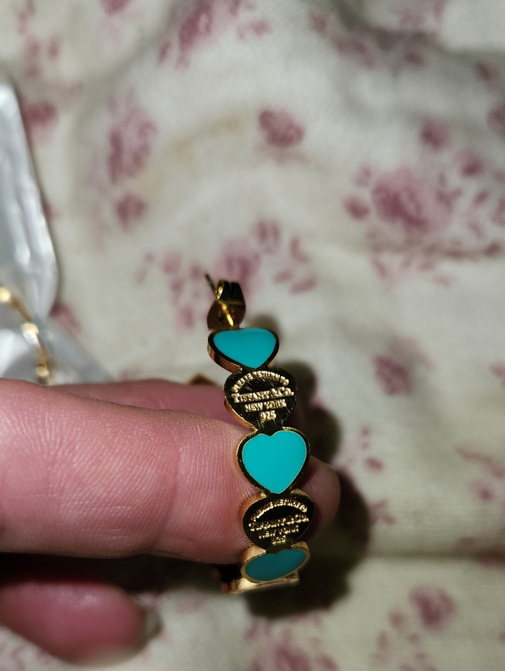 Gold-Tone Heart Link Hoop Earrings with Turquoise Enamel
